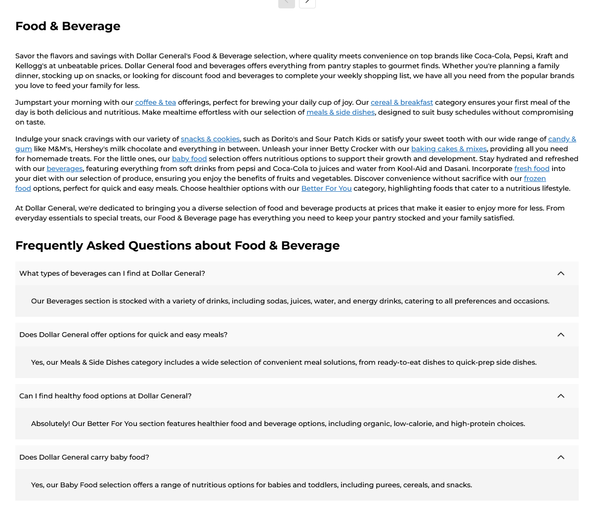 Food & Beverage — full category page with FAQ block