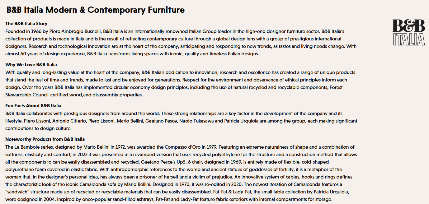 B&B Italia — full brand page