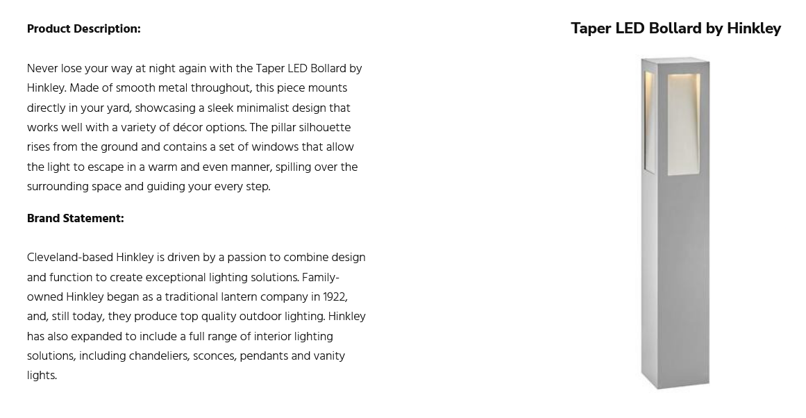 Taper LED Bollard by Hinkley